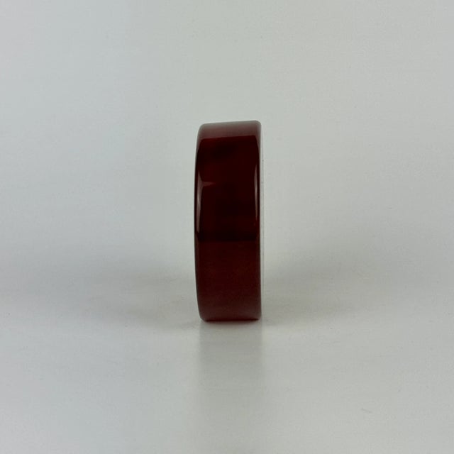 1980s 1980s Signed Vintage Modern Round Around Art Glass Sculpture With Layered Ribbons of Deep Orange & Purple For Sale - Image 5 of 10