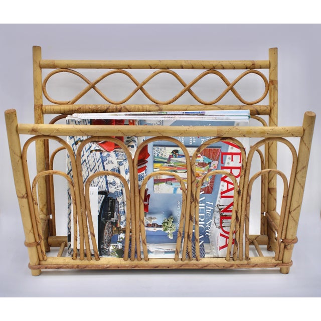 1960s Vintage Burnt Bamboo Magazine Rack For Sale - Image 4 of 13