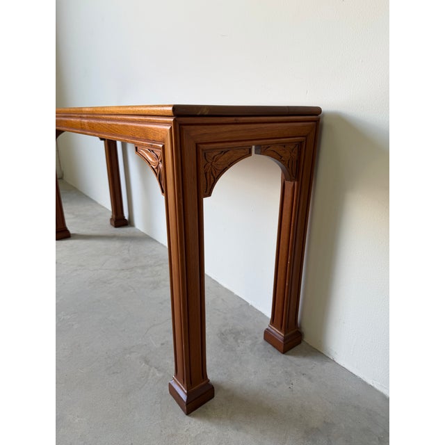 Vintage Chippendale-Style Solid Teak Console Table With Carved Details For Sale - Image 9 of 12