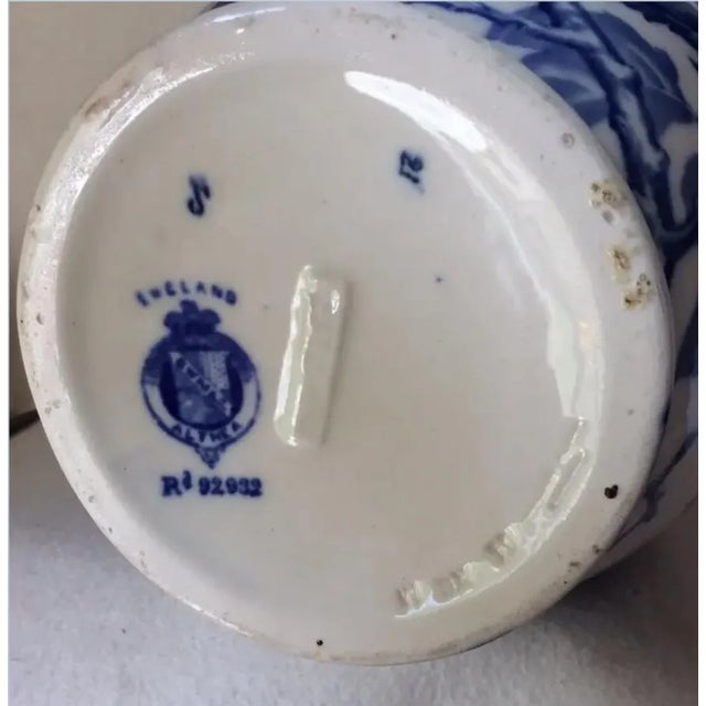 Antique C1888 Victorian, Aesthetic Transferware Water Pitcher, Althea, Blue Flowers For Sale - Image 9 of 9