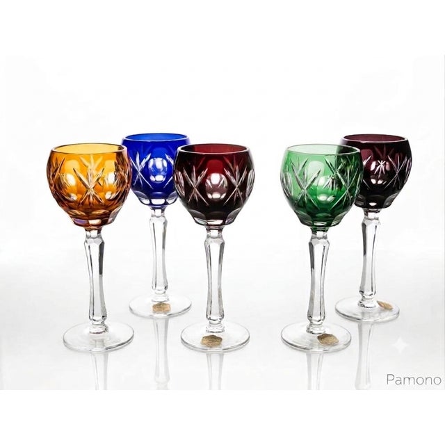 Mid-Century Modern Bohemian Cased and Cut-to-Clear Crystal Wine Glasses, 1960s, Set of 5 For Sale - Image 3 of 3