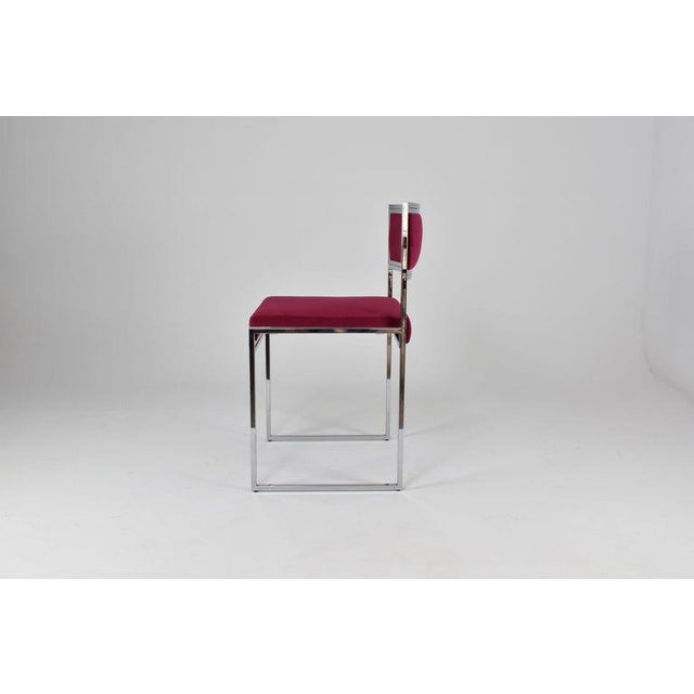 Metal Set of “Sq-Al” Dining Chairs by Willy Rizzo, Chrome and Velvet, Italy, 1970s For Sale - Image 7 of 14