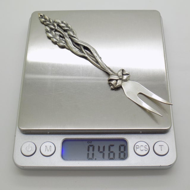 Vintage Italian Handmade Genuine Silver Cocktail Fork With Wheat Corn Decoration For Sale - Image 9 of 10