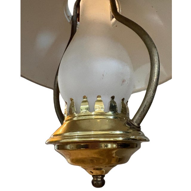 Mid-Century Modern Vintage Brass Dome Pendant Light Frosted Glass Lantern Hanging Fixture For Sale - Image 3 of 12