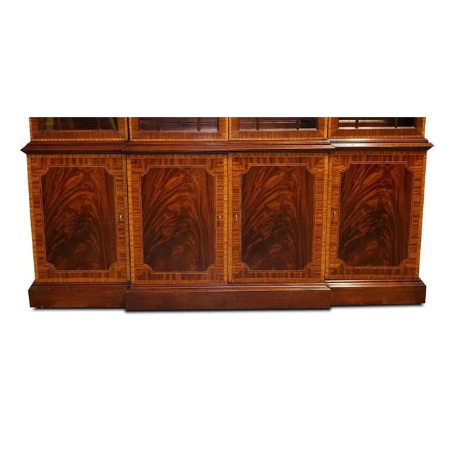 Wood Large Georgian Style Mahogany Breakfront Bookcase For Sale - Image 7 of 18
