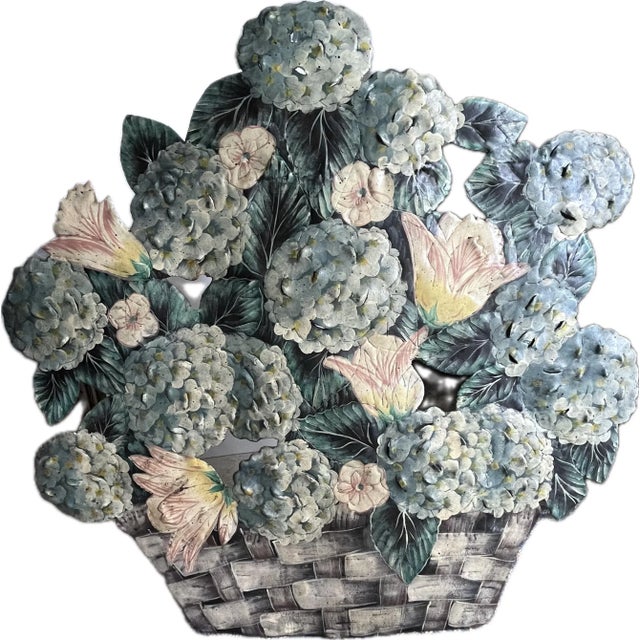 Vintage Metal Toleware Hand Painted and Signed Blue Hydrangea Fireplace Screen / Dummy Board For Sale - Image 12 of 12