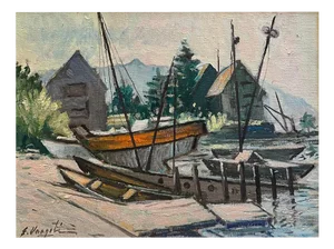 Ernest Voegeli, Backlight at Clarins Port, Oil on Canvas