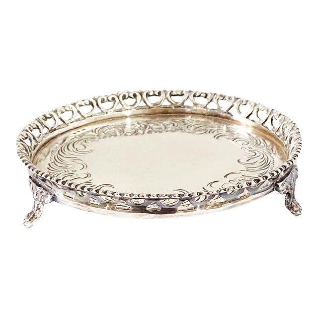 Vintage Engraved Footed Portuguese 833 Silver Salver For Sale