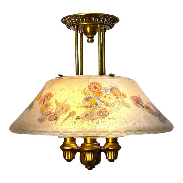 1928 Lightolier Semi-Flush Chandelier For Sale