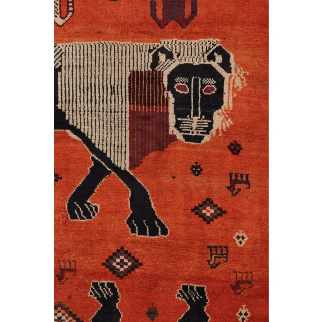 Tribal Vintage Persian Gabbeh Rug in Red With Twin Lion Pictorials - Rug & Kilim For Sale - Image 3 of 7