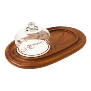 Large Mid Century Cheese Cloche on Teak Tray