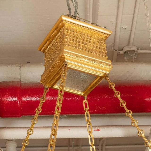 Wood Large Two-Tier Giltwood Pendant by Carlos Villegas For Sale - Image 7 of 11