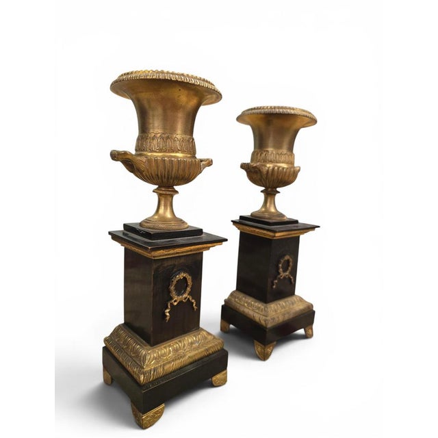 Metal Antique Gilt and Patinated Bronze Vases, 1880, Set of 2 For Sale - Image 7 of 11