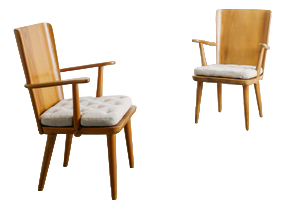Swedish Modern Wooden 510 Armchairs in Pine by Göran Malmvall for Svensk Fur, 1940s, Set of 2