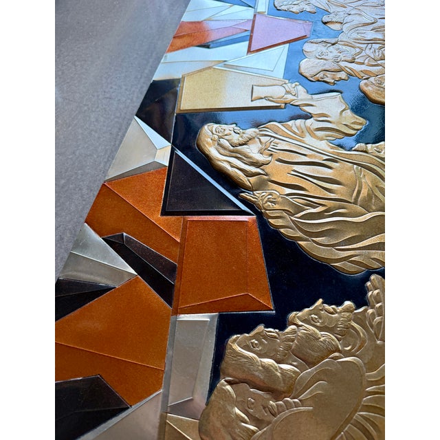 70s Large Mid-Century Liturgical Modernist Metal Last Supper Wall Relief B. Quijano Cubist Architectural For Sale - Image 13 of 17