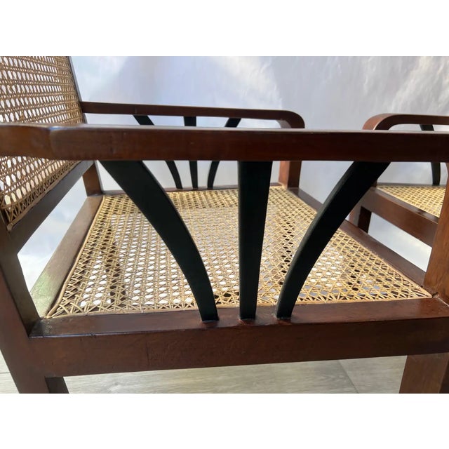 1930s Pair of Deco Period British Colonial Hand Caned Teak Club Chairs For Sale In Richmond - Image 6 of 7