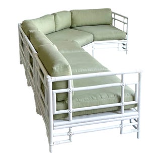 Vintage Rattan and Fabric Sectional Sofa After Ficks Reed For Sale