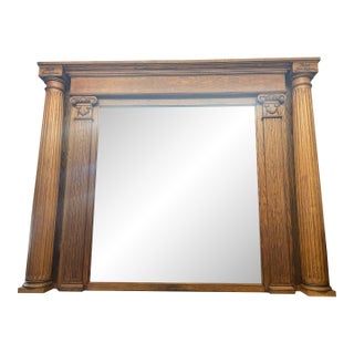Late 1800s Renaissance Revival Solid Oak Mirrored Back Bar With Columns & Pabst Blue Ribbon Inscriptions For Sale