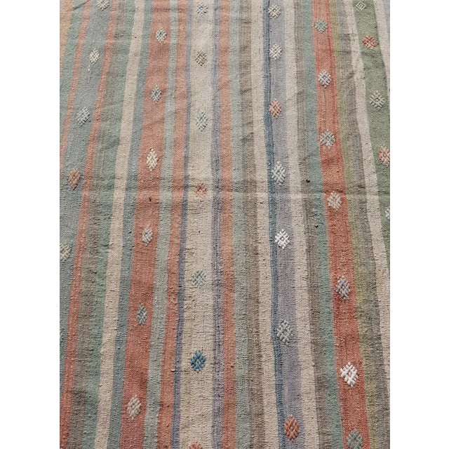 Modern Mid 20th Century Colorful Vintage Turkish Flat-Weave Kilim Rug With Geometric Striped Design For Sale - Image 3 of 10