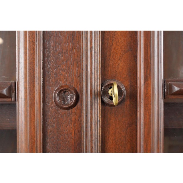 Late 20th Century Traditional Walnut Glass Front Double Door Bookcase Cabinet For Sale - Image 6 of 16
