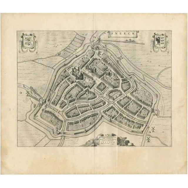 Antique Map of the City of Sneek by Blaeu, 1649 For Sale