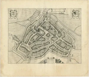 Antique Map of the City of Sneek by Blaeu, 1649