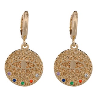 Powerful Talisman Evil Eye Gold Earrings, A Pair For Sale