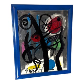 Vintage Peter Keil Colorful Miro Style Abstract Painting For Sale