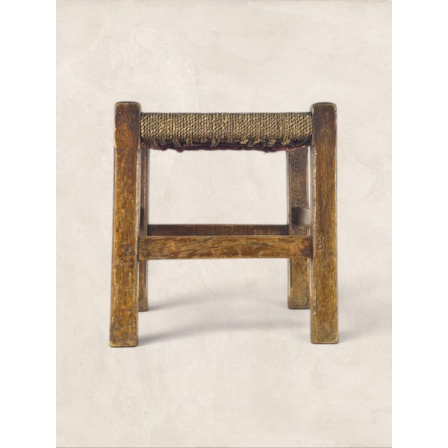 Antique English Oak Stool With Woven Rush Top For Sale In Tampa - Image 6 of 8