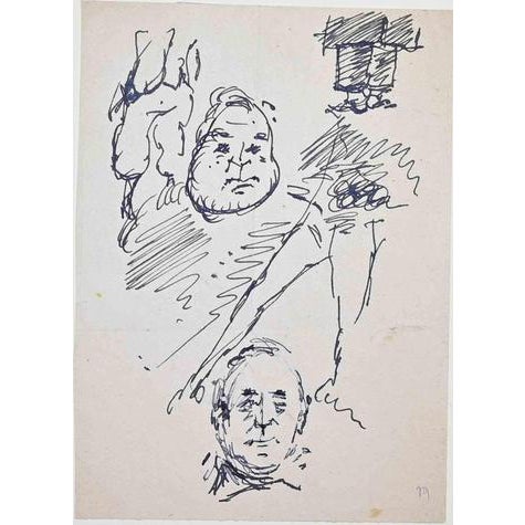 Leo Longanesi, Portraits, Mid-20th Century, China Ink on Paper For Sale