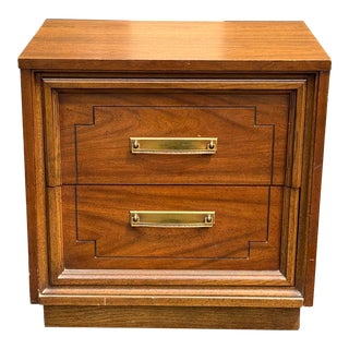 Vintage 1960s Two-Drawer Walnut Wood Nightstand For Sale