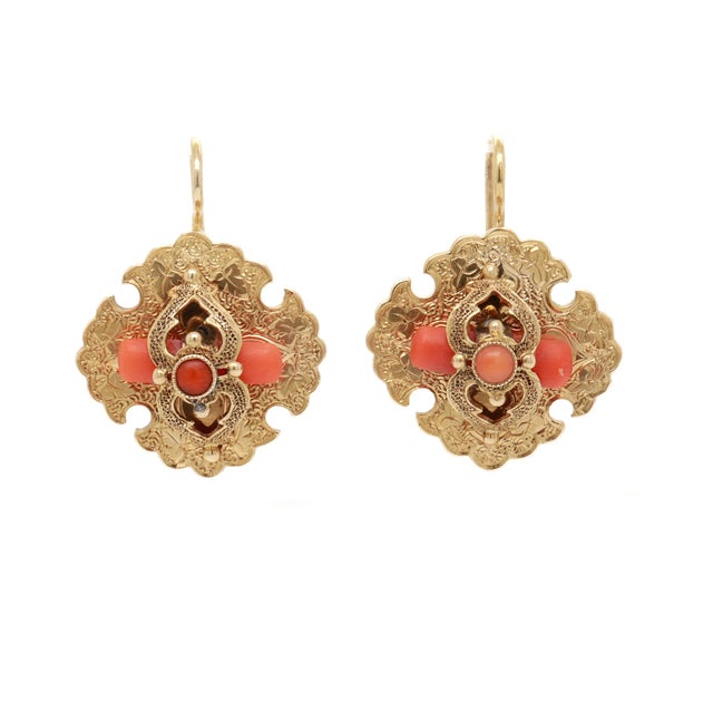 Late 19th Century Antique Victorian 14k Gold & Red Coral Earrings For Sale - Image 5 of 14