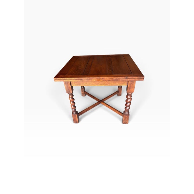 English Professionally Restored 1930s Solid Oak Draw Leaf Dining Table With Barley Twist Legs (1a) For Sale - Image 3 of 12