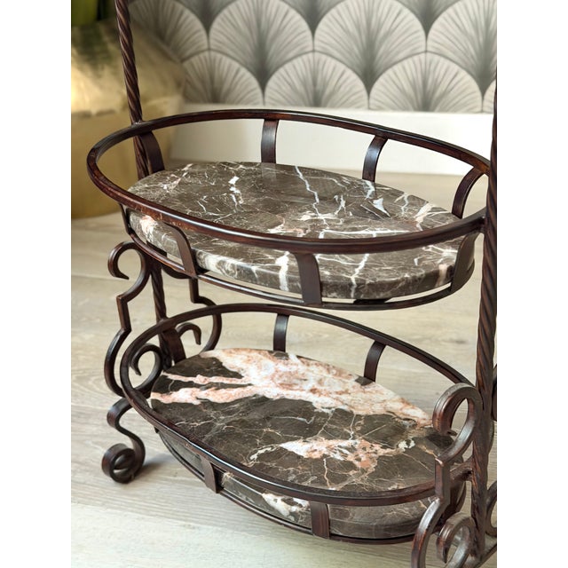 Marble Stone and Wrought Iron Metal 3-Tier Plant Stand or Bar Cart For Sale - Image 12 of 16