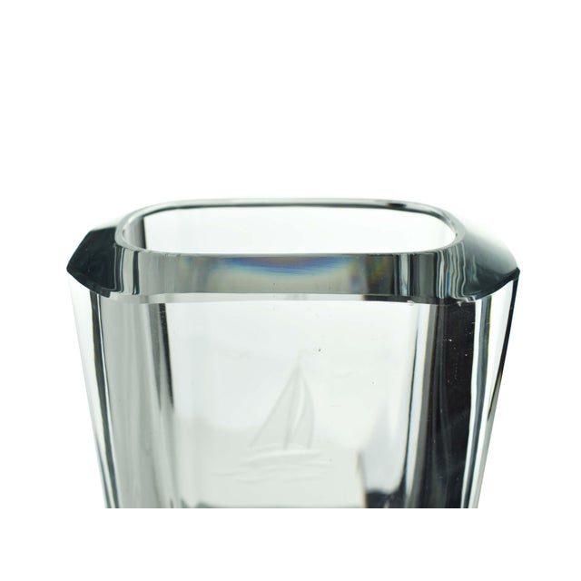 Mid 20th Century Mid-Century Modern Hand-Blown Glass Swedish Hand-Engraved Crystal Sailboat Vase by Strömbergshyttan Signed For Sale - Image 5 of 8