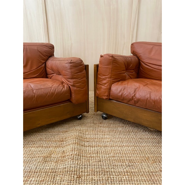 Brown Italian Leather Club Chairs, 1960s, Set of 2 For Sale - Image 8 of 13