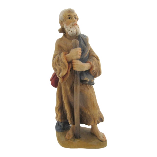 Anri Italy Ulrich Bernardi Shepherd With Stick Nativity Manger Figurine For Sale