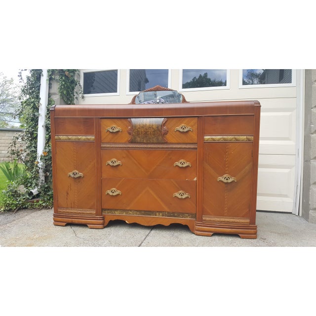 Antique Art Deco Waterfall Dresser With Mirror Chairish