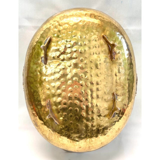 Vintage Hammered Brass Oval Cachepot Planter With Handles & Claw Feet For Sale - Image 10 of 11