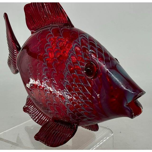 Ruby-Red Large Art Glass Fish Figurine by Chris Belleau, Signet. For Sale - Image 4 of 10
