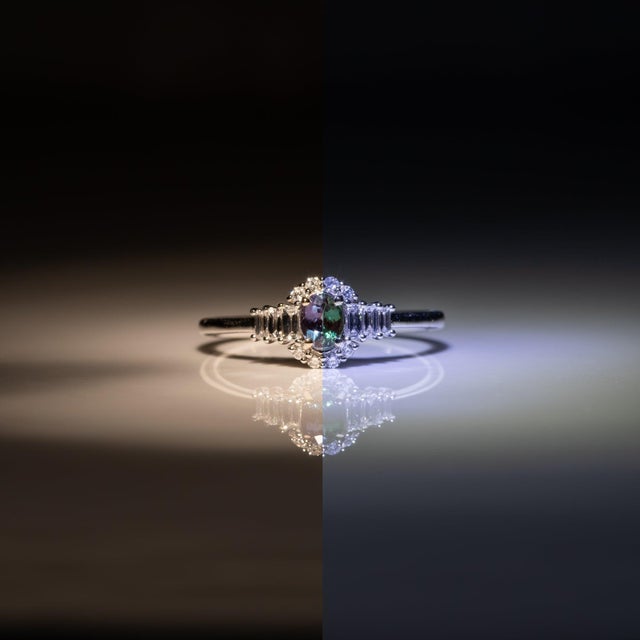 2020s Alexandrite Ring With Earth-Mined Diamond Accents: Solid 14k Gold, Oval 5x3.5mm For Sale - Image 5 of 12