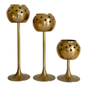 Vintage Trio of Brass Pierced Votive Candleholders