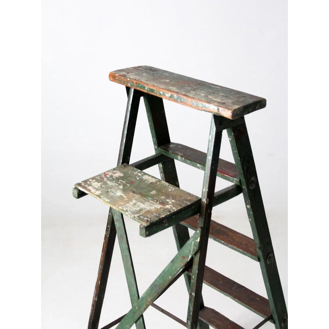 Early 20th Century Vintage Green Painted Ladder For Sale - Image 5 of 13