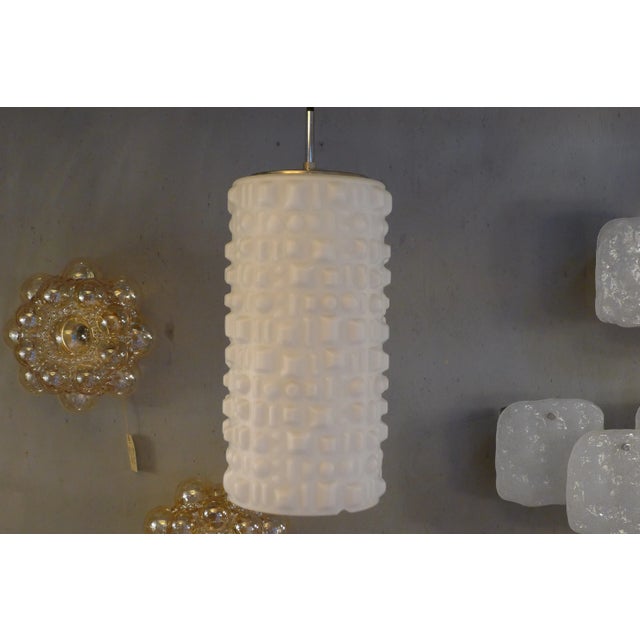 Space Age White Glass Ceiling Lamp with Embossed Geometric Pattern from Staff, 1970s For Sale - Image 9 of 9