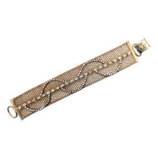 Vintage Signed Hattie Carnegie Goldtone Mesh Clear Rhinestone Bracelet For Sale