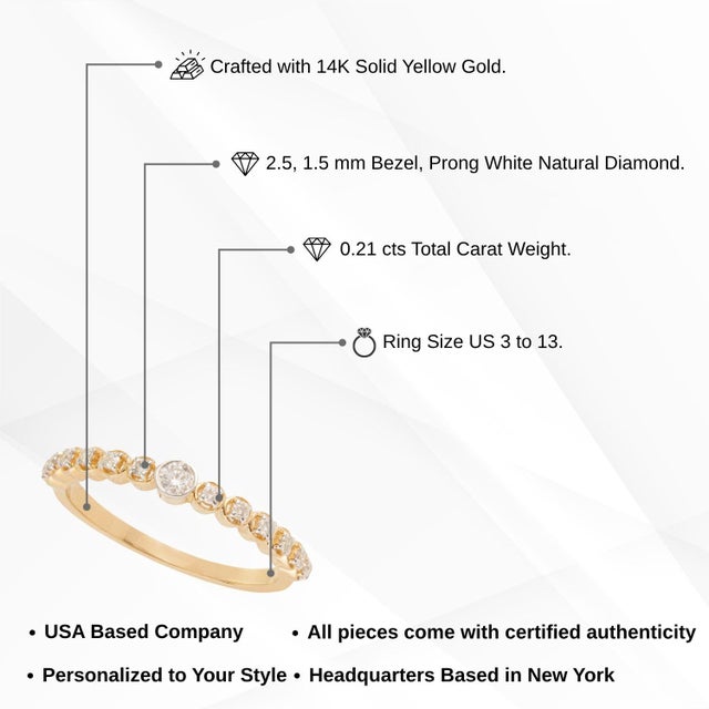 Bezel Set Center Diamond Anniversary Band in 14k Yellow Gold Size 5 For Sale - Image 12 of 17