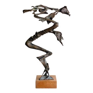 Midcentury Brutalist Bronze Abstract Sculpture Signed Robert Cool For Sale