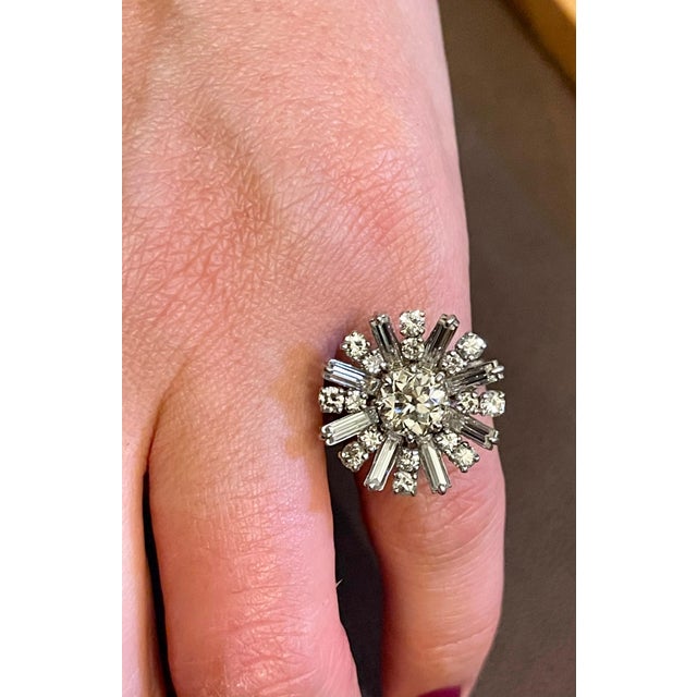 1.6 Carat Centre Diamond Flower Cocktail Engagement Platinum Ring Estate TDW 3.2 For Sale - Image 13 of 18