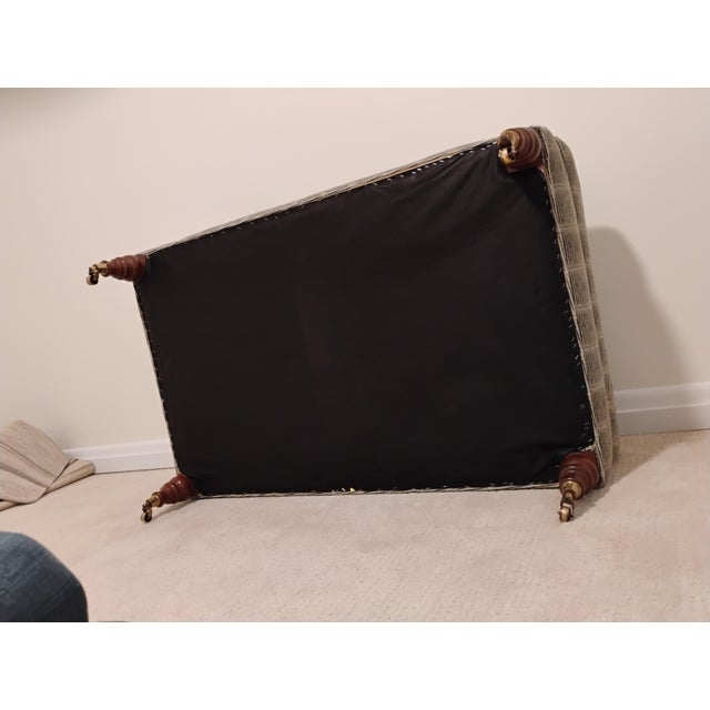 Mitchell Gold Baxter Coffee Table Ottoman With Brass Wheels For Sale - Image 4 of 7