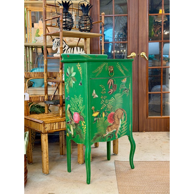 Vintage Custom Painted Tropical Leopard Cabinet With Lion Pull For Sale - Image 12 of 12